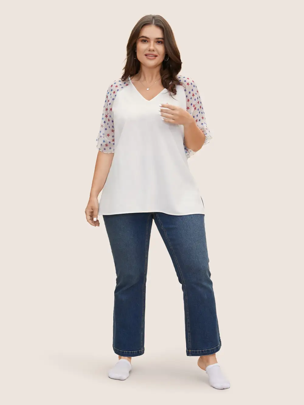 Star & Striped Ruffles Raglan Sleeve Blouse