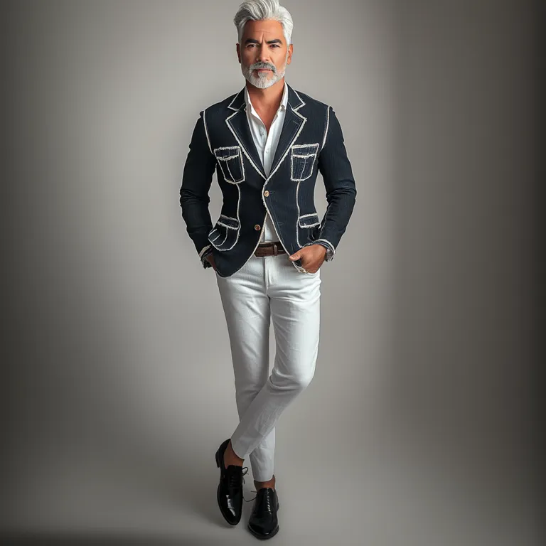 Men's Business Notched Lapel Two Button Contrast Binding Denim Jacket