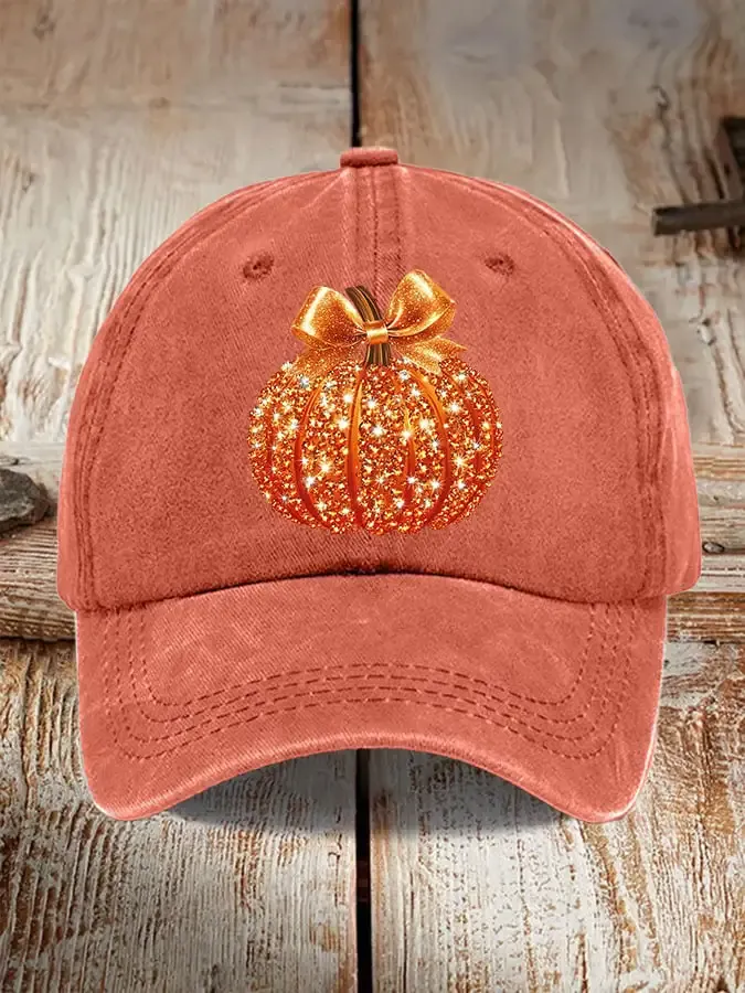 Retro Autumn Pumpkin Bow Print Baseball Cap