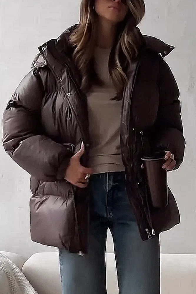 Women's Fashion Solid Color Zipper Down Jacket