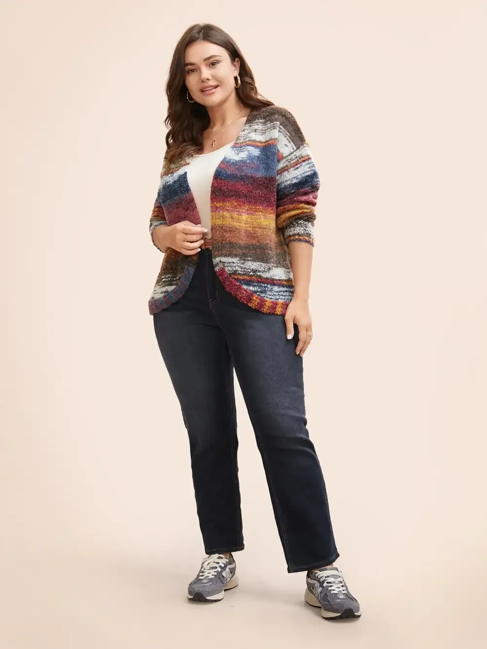 Ombre Open Front Curved Hem Cardigan