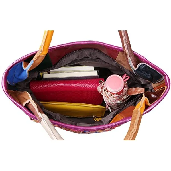 Heshe Womens Multi color Leather Shoulder Bag Hobo Tote Handbag Cross Body Purse Colorful