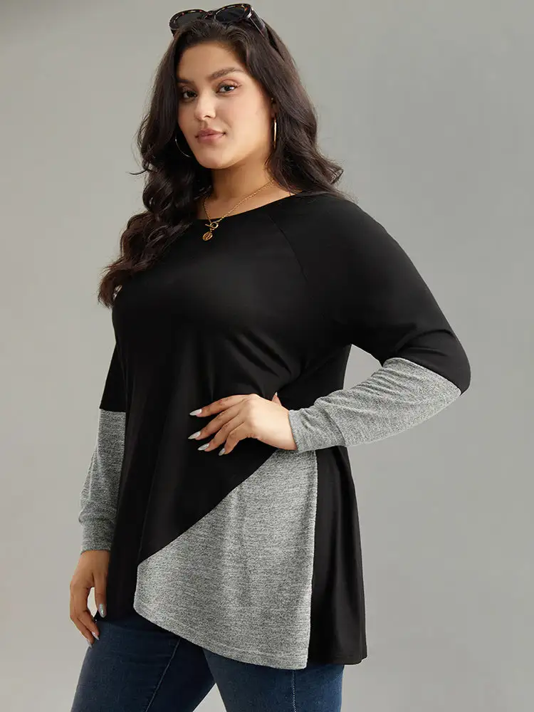 Two Tone Patchwork Heather Arc Hem T-shirt