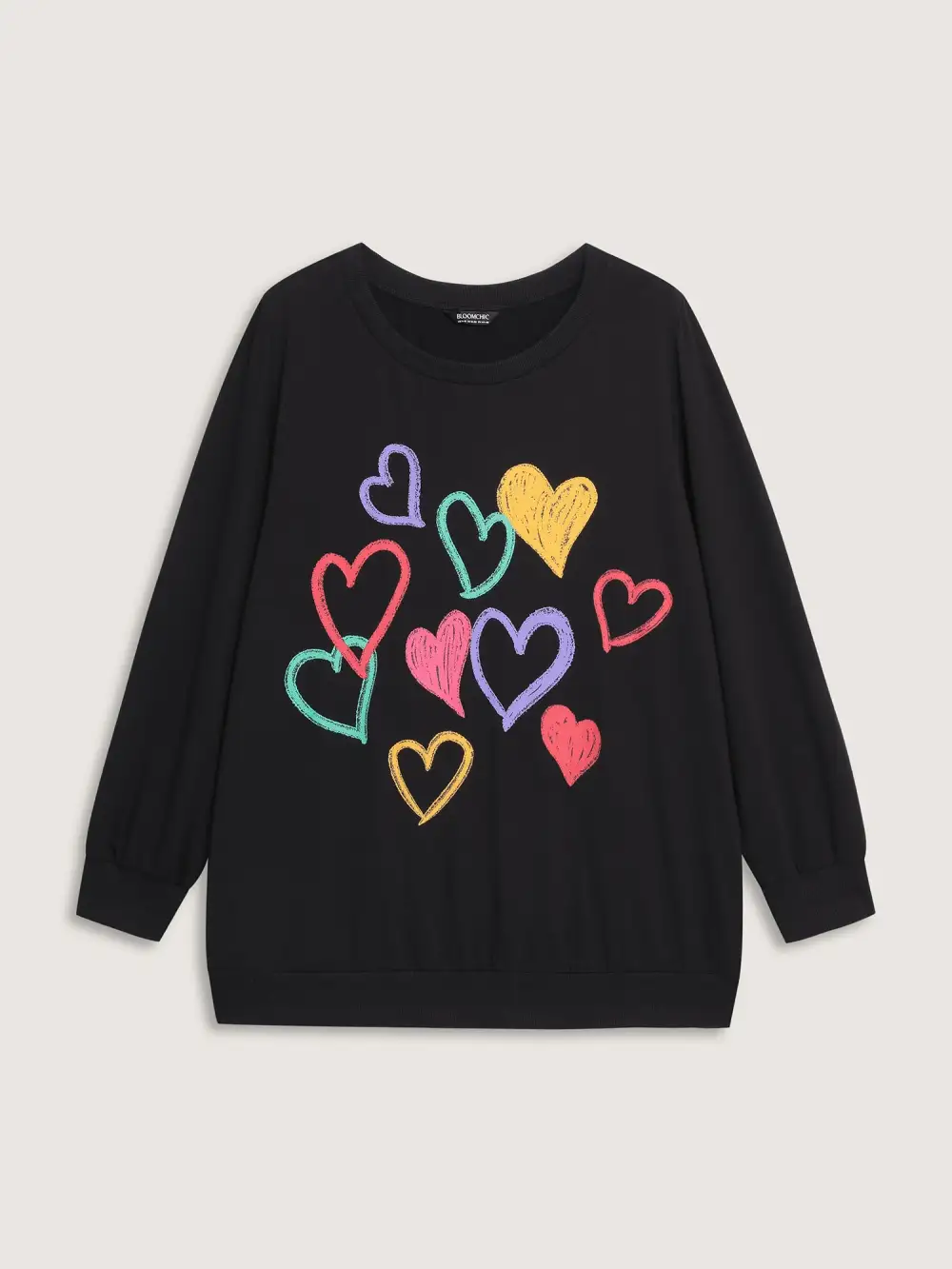 Colorful Foam Printed Hearts Stretchy Hem Sweatshirt