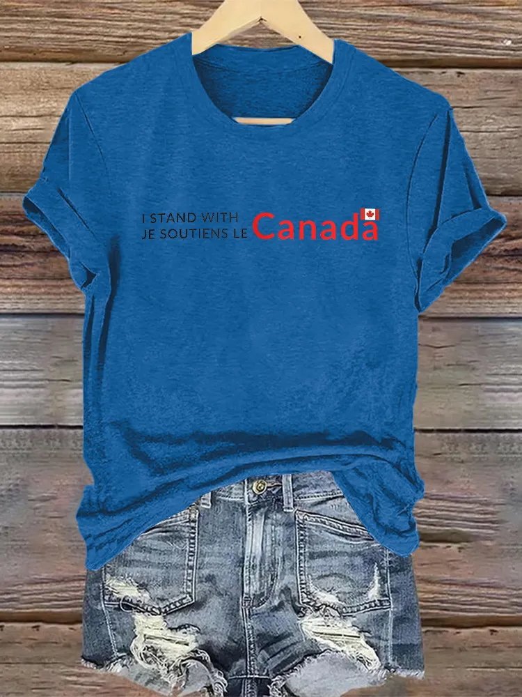 Women'S I Stand With Je Soutiens Le Canada Round-Neck Short-Sleeved T-Shirt