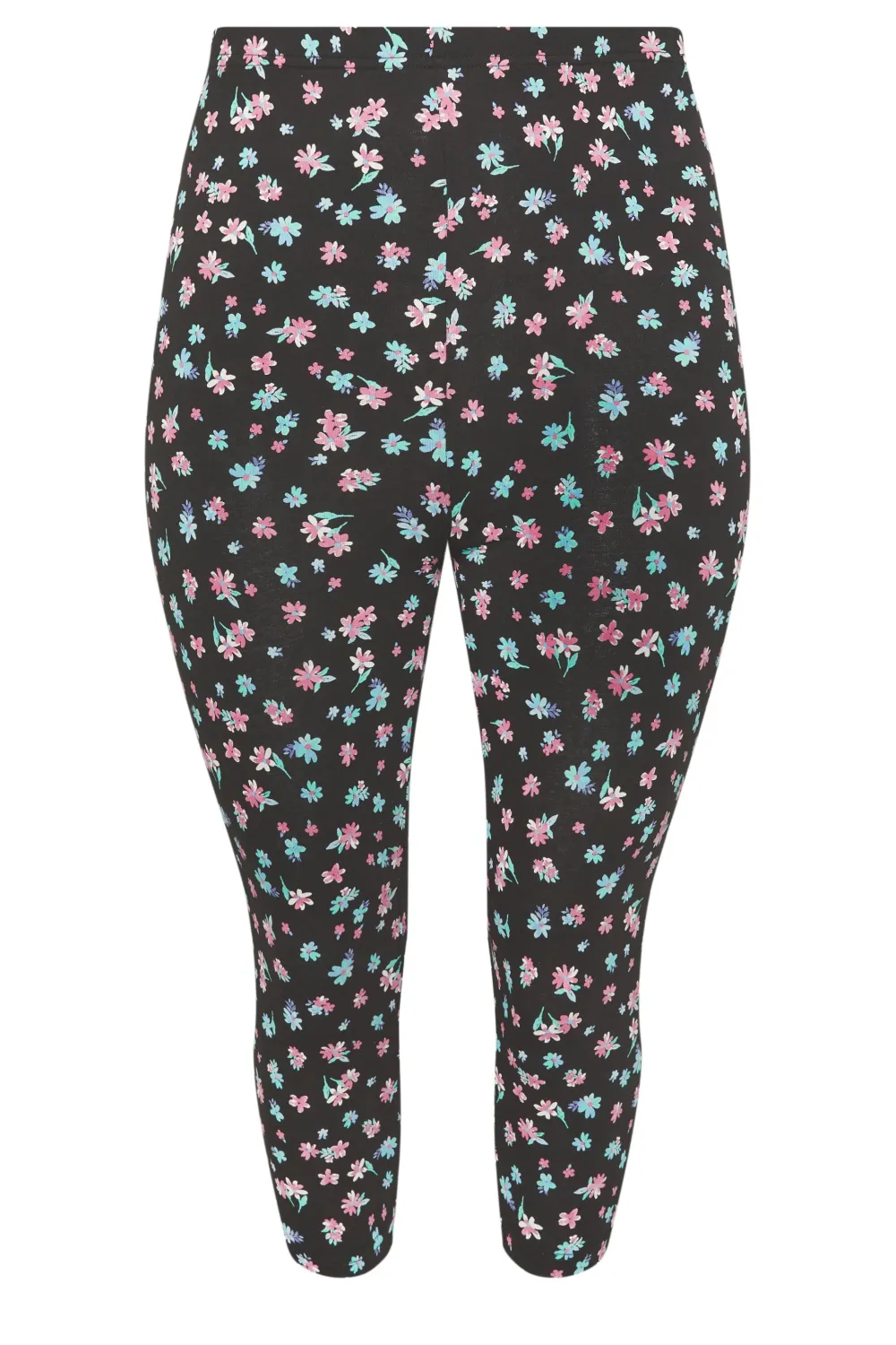 YOURS Curve 2 PACK Black & Blue Floral Print Cropped Leggings