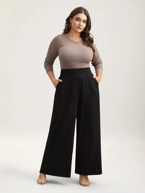 Stretchy Waist Straight-Leg Pants