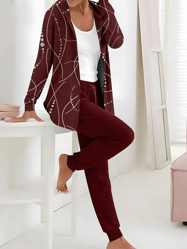 Women's Hoodie Tracksuit Pants Sets Print Outdoor Casual Active Daily Long Sleeve Hooded Black Fall & Winter