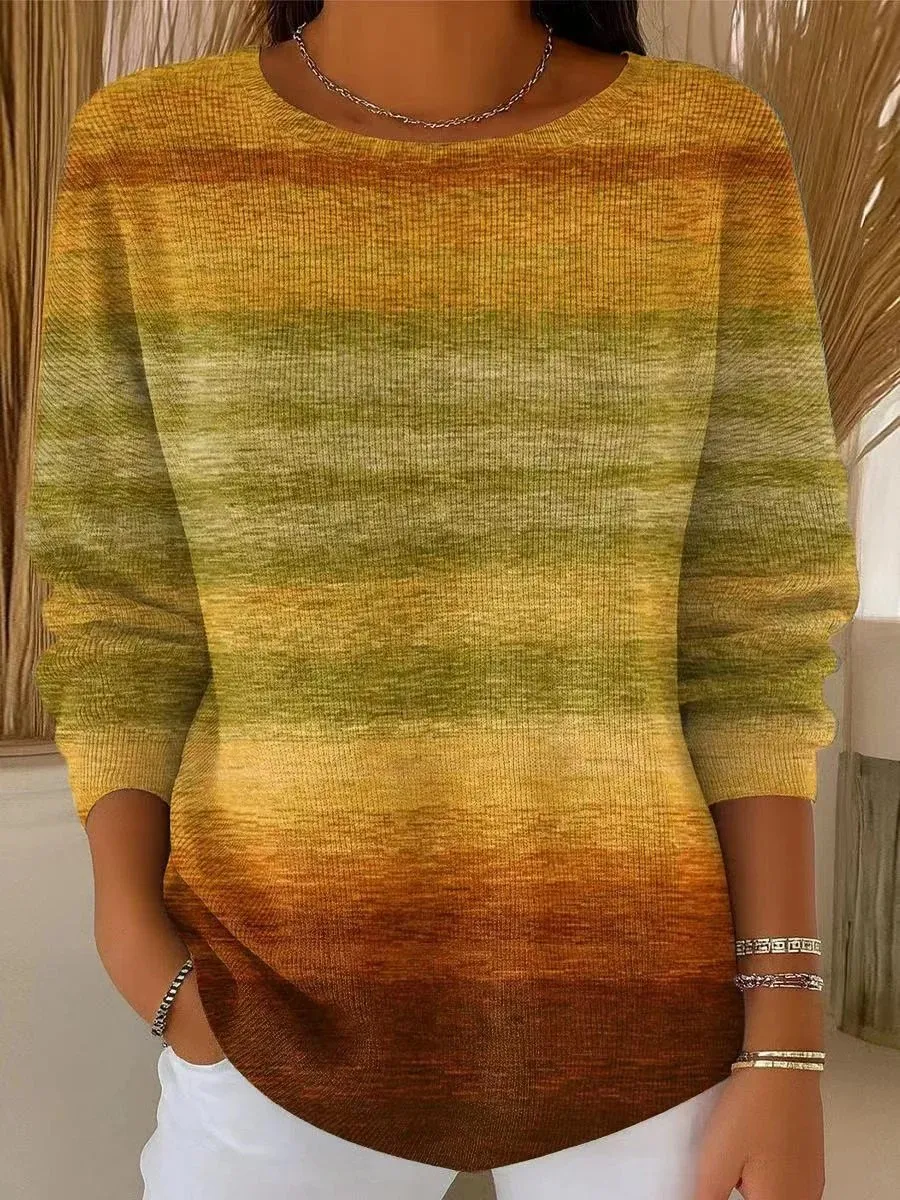 Women's Autumn Gradient Striped Casual Pullover Sweater