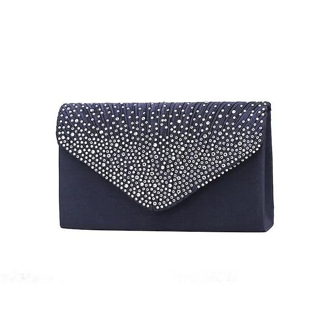 Women's Tri-fold Clutch Bags Polyester for Formal Evening Bridal Wedding Party with Crystal / Rhinestone Glitter Shine in Silver Wine Black