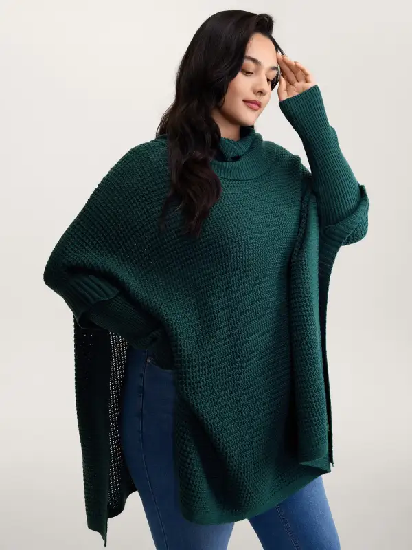 Cape-Style Turtleneck Textured Pullover