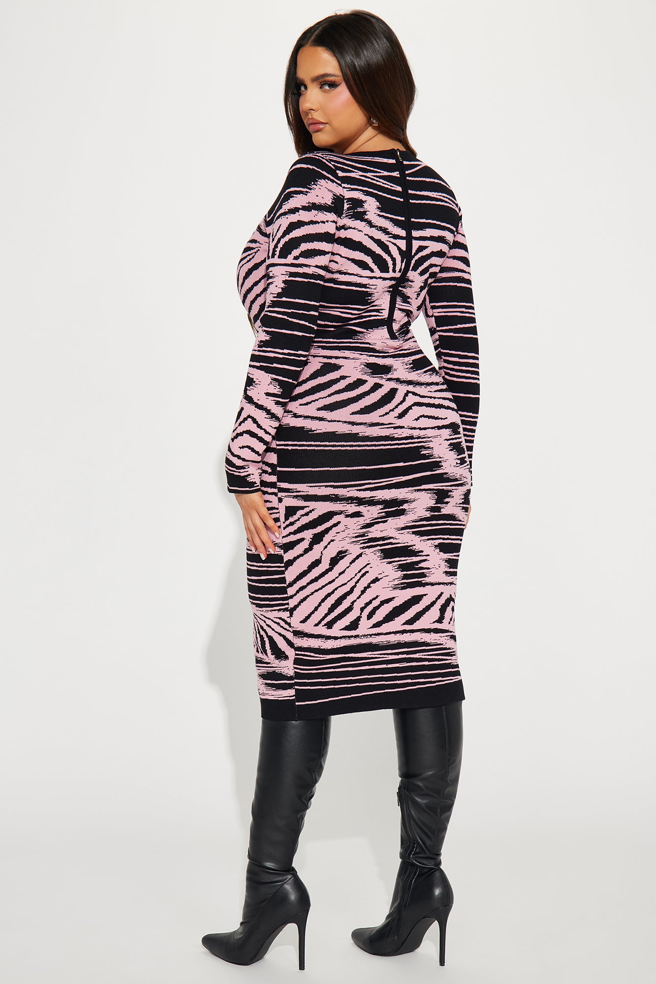 Ailene Printed Sweater Midi Dress - Black/Pink