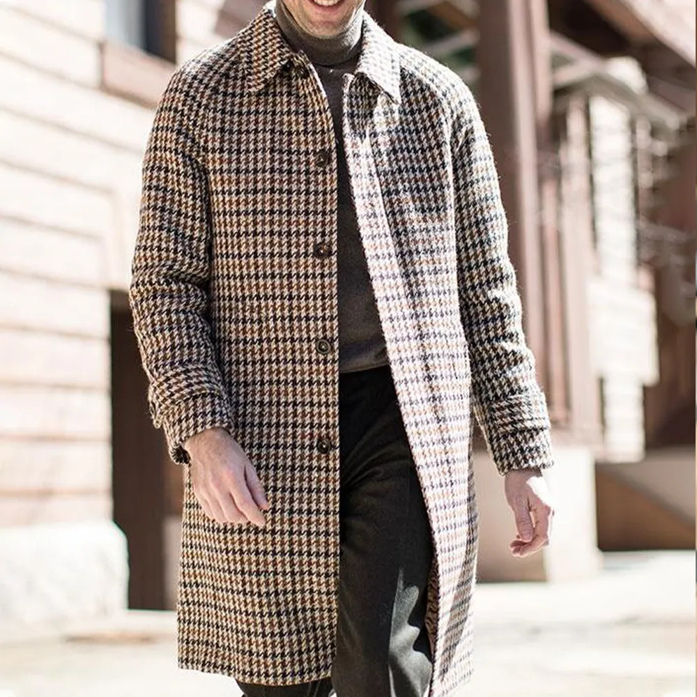Men's British Style Lapel Coat Mid Length Coat