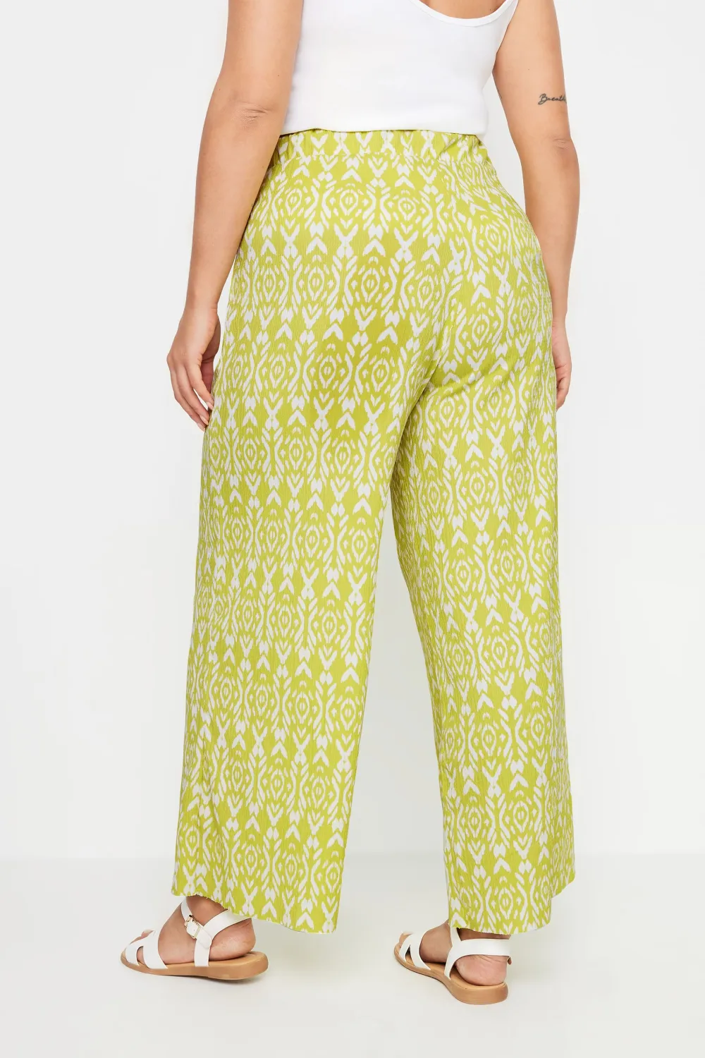 YOURS Curve Blue Abstract Print Textured Wide Leg Trousers