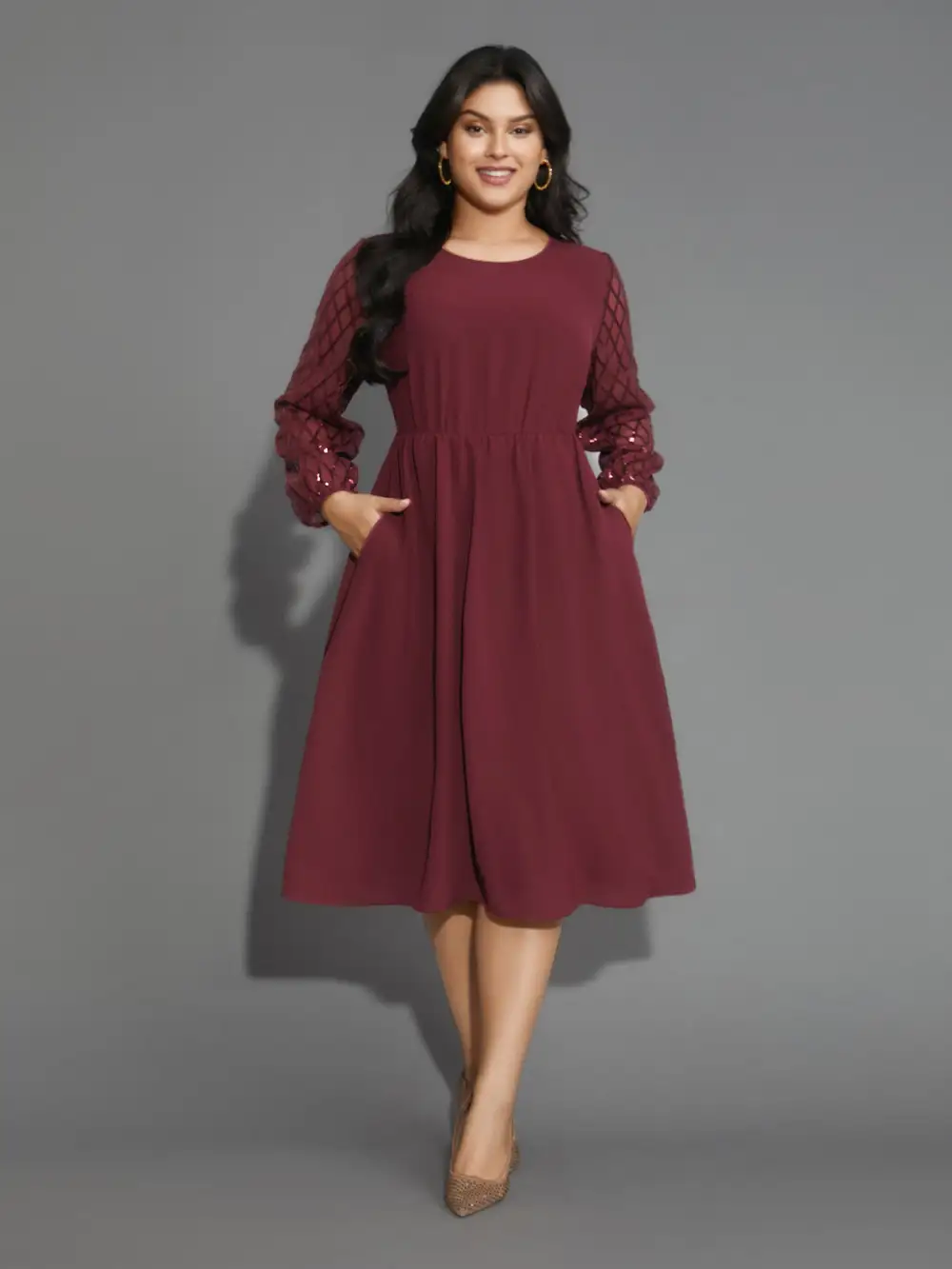 Texture Sequin Mesh Patchwork Belted Dress