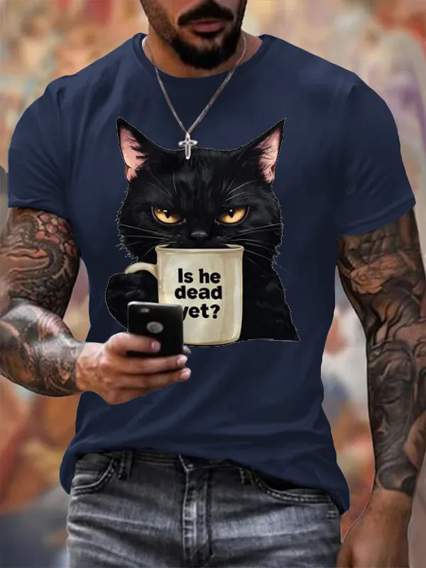 Men'S T-Shirt Men'S Casual CAT Fdt Shirt Pattern Letter-Printed Round Neck Pure Cotton