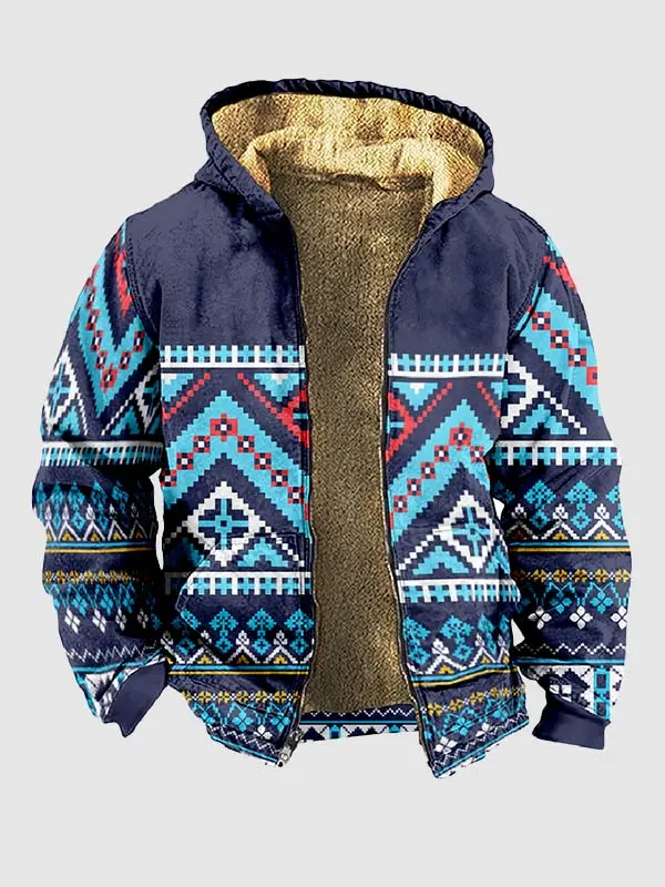 Men's Aztec Fleece Full Zip Printed Hoodie Jacket
