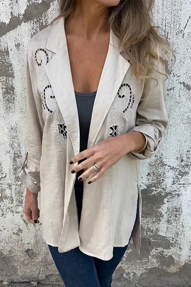 Women's cotton and linen comfortable hollow suit jacket
