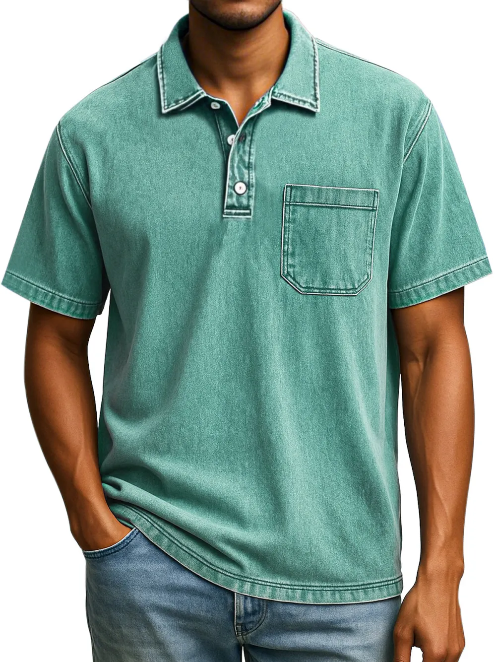Men's Retro Solid Color Comfortable Loose Lapel Button Short Sleeve Polo Shirt