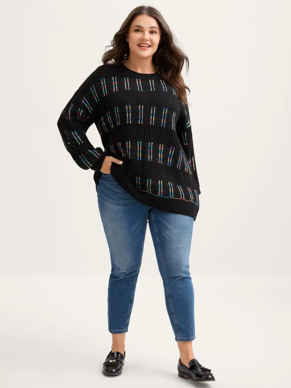 Striped Textured Gradual Color Change Pullover