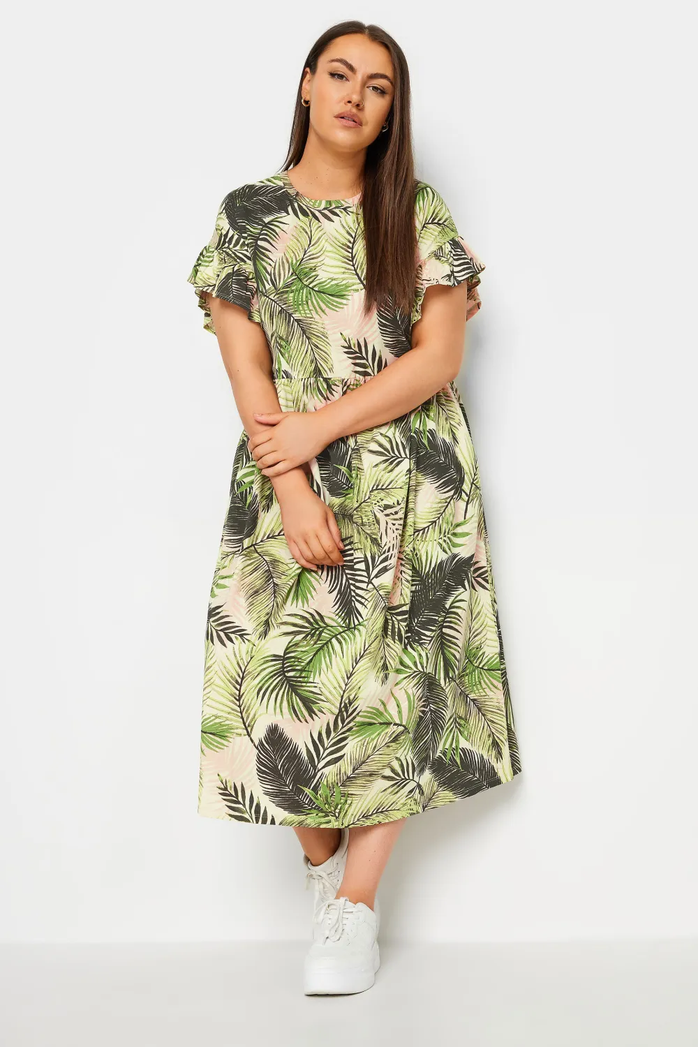 YOURS Curve Black Pure Cotton Frill Sleeve Midaxi Dress