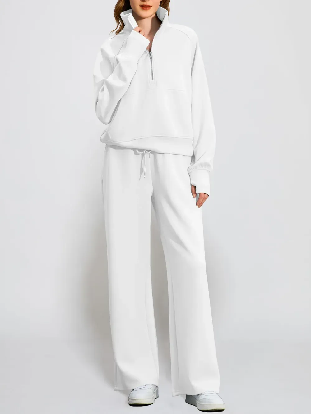 Women's Oversized Half Zip Wide Leg 2 Piece Outfits Lounge Set