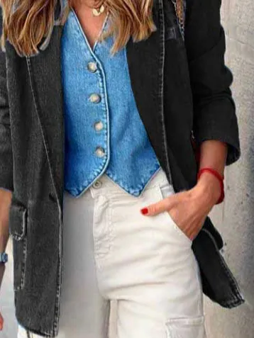 Lapel Collar Long Sleeve Plain Regular Micro-Elasticity Loose Blazer For Women
