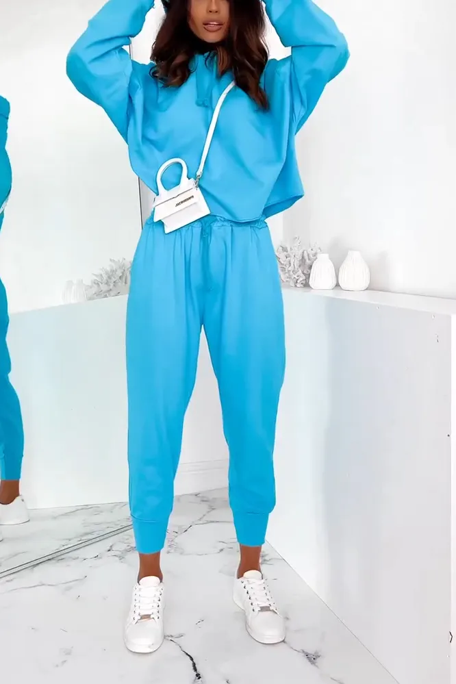 Women's Solid Color V-neck Hoodies & Pants Two Piece Set