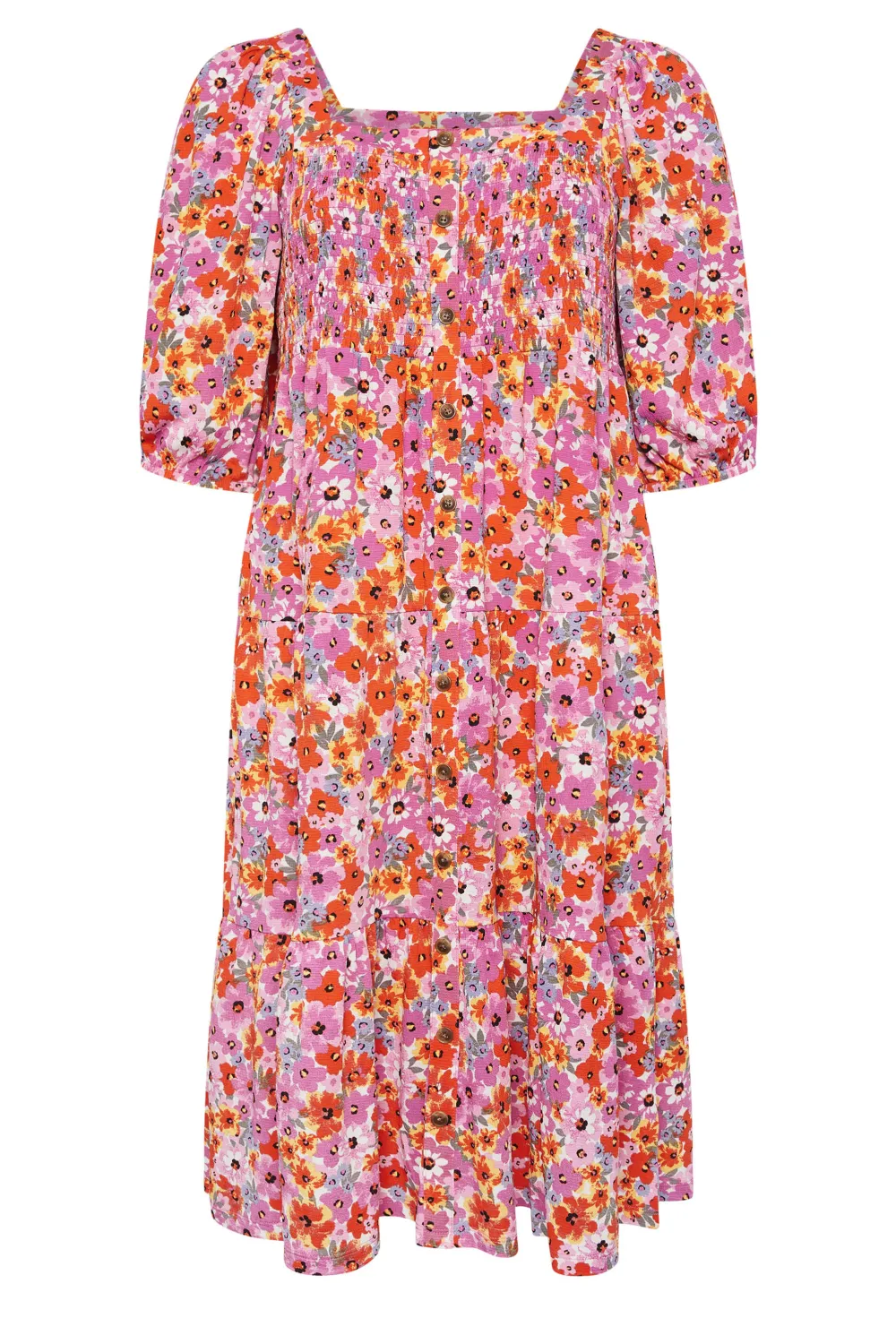 YOURS Curve Blue Floral Print Tiered Midi Dress