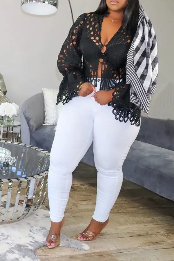 Lace Deep V Sweet Cutout Blouse