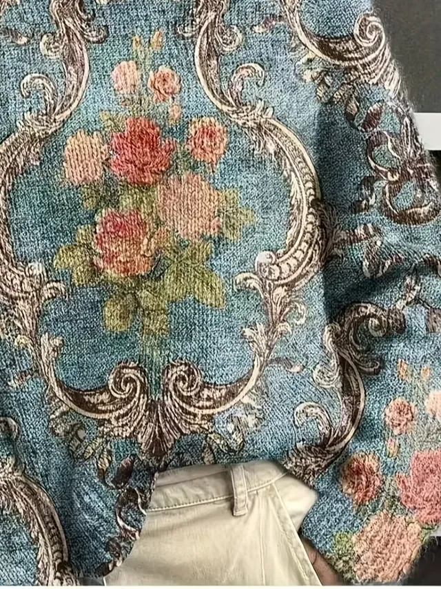 Women's Floral Print Casual Turtleneck Long Sleeve Sweater