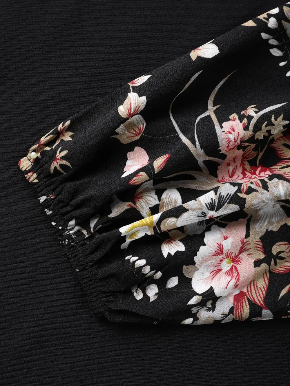 Floral Print Ribbon-Tie Neck Midi Dress