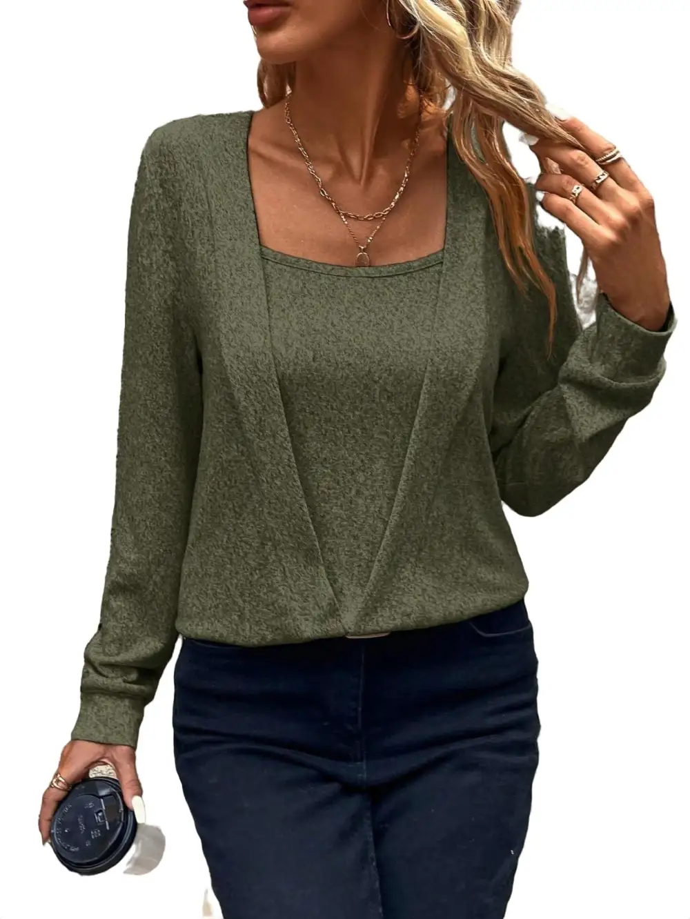 Casual Solid Pullovers Square Neck Light Grey Women Sweatshirts