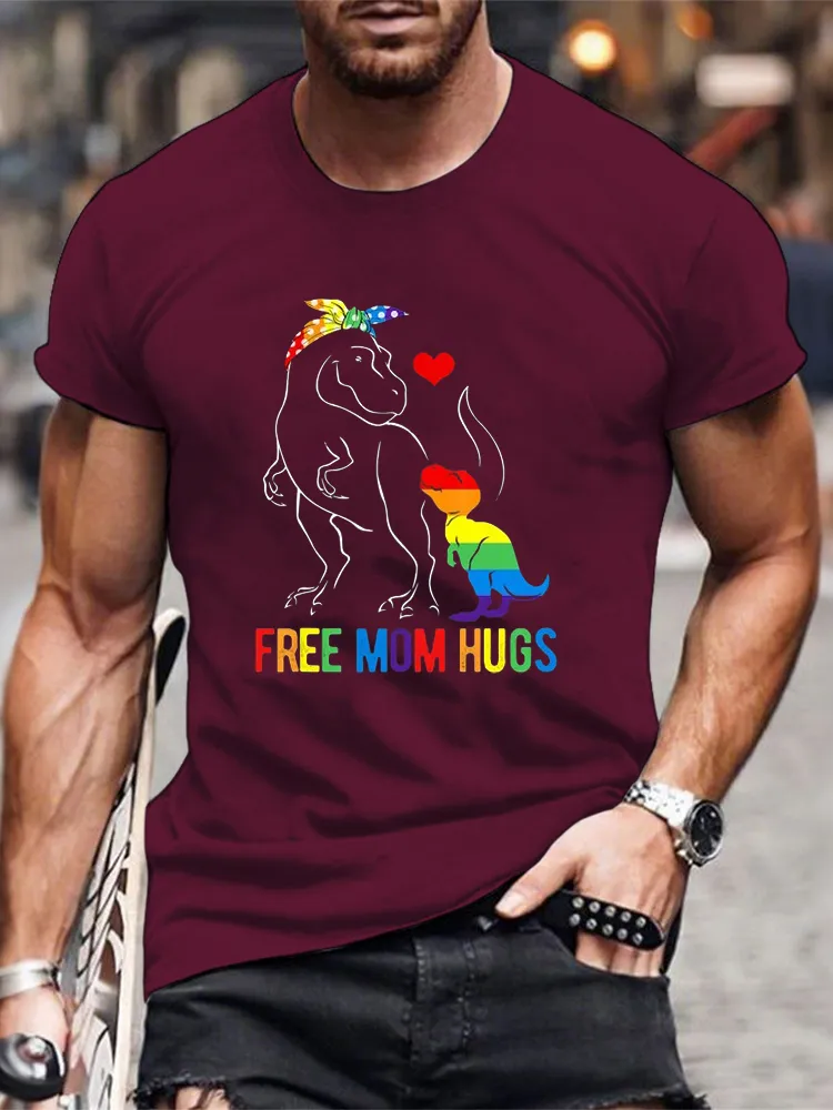 Men'S T-Shirt LGBT Free Mom Hugs Dinosaur Rex Mamasaurus Ally Rainbow Flag T Shirt