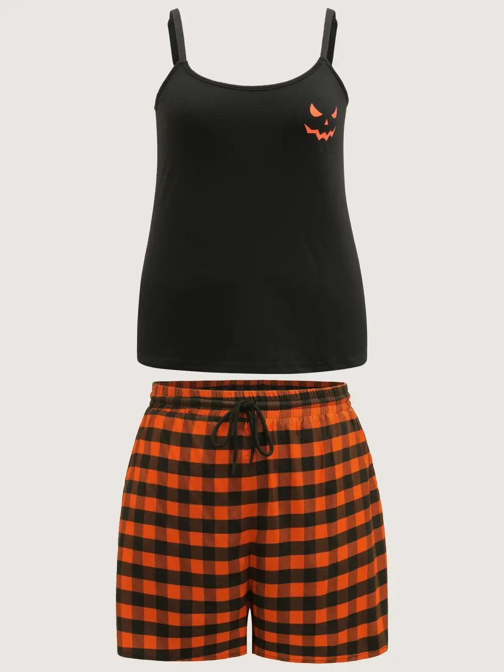 Stretchy Plaid Contrast Loungewear Set