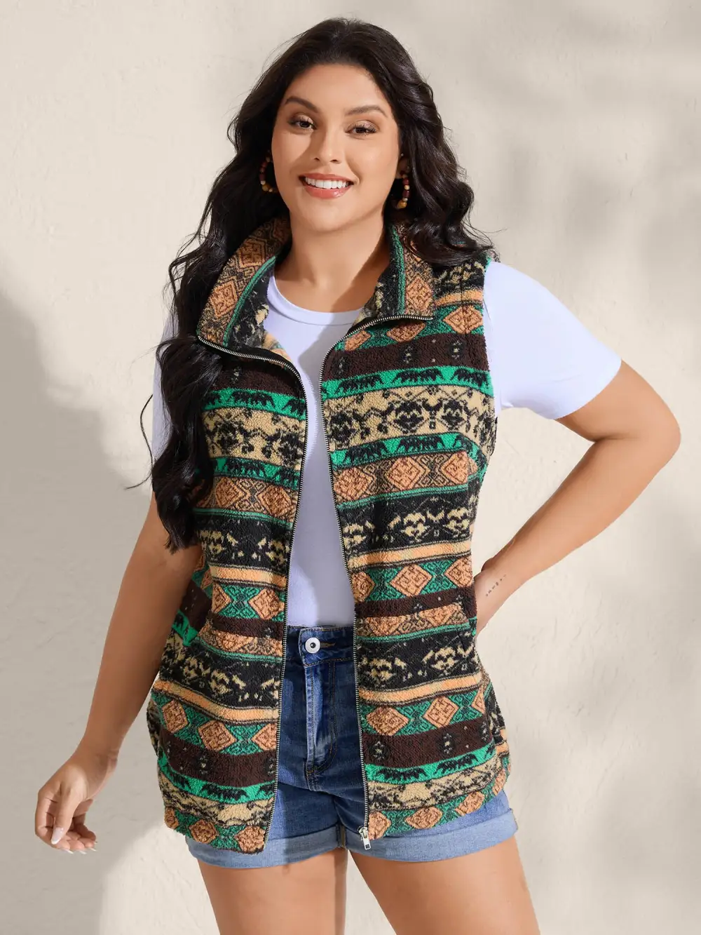 Colorful Geometric Stripes Zipper Vest