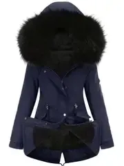Elegant Women's Olive Green Parka - Mid-Length Warm Fleece-Lined Winter Coat with Hood, Side Pockets, and Zip-Up Front