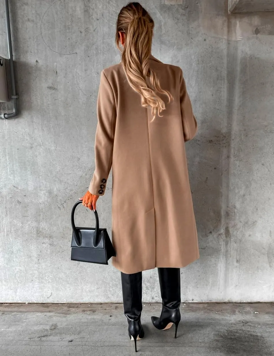 Womens Long Wool Coat Double Breasted Trench Coat Fall Winter Clothes