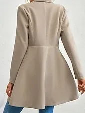 Women's Coat Warm Comfortable Pocket Buttons Fashion Plain Outdoor Vacation Double Breasted Long Turndown Regular Fit Long Sleeve Outerwear Black Red Camel Fall Winter