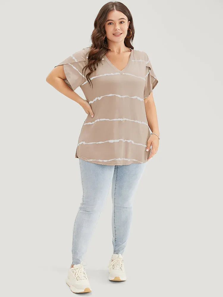 Striped Contrast Petal Sleeve T-shirt