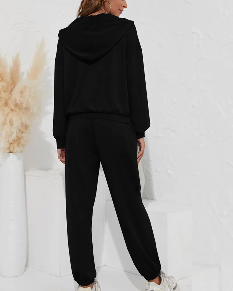 V-Neck Strappy Hooded Sweatshirt Set