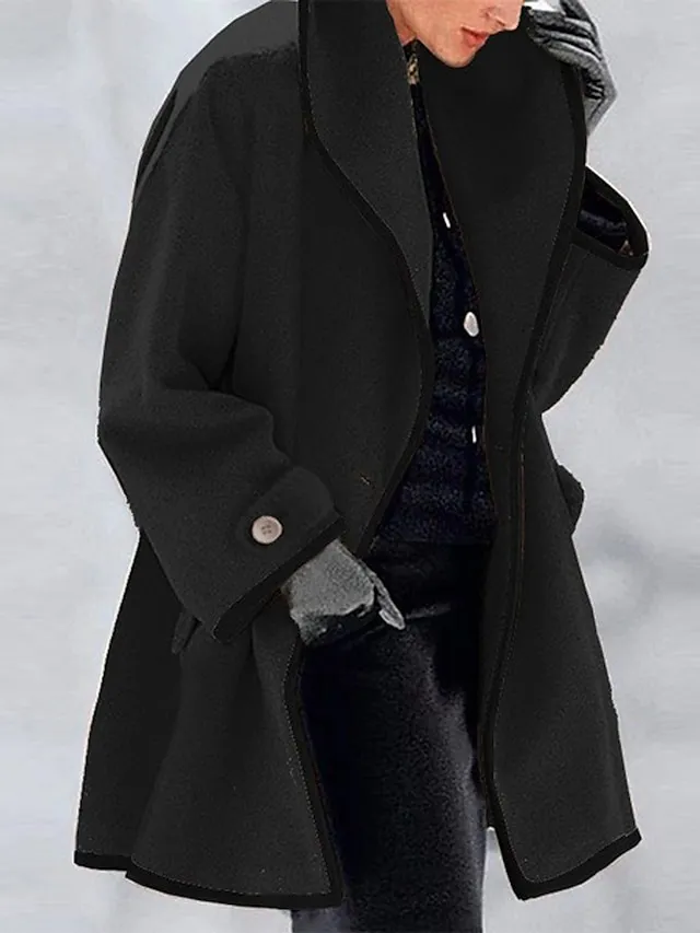 Women's Coat Office Dailywear Casual Winter Fall Long Coat Warm Basic Simple Classic & Timeless Jacket Long Sleeve Solid Color with Pockets Oversize Blue Purple Camel