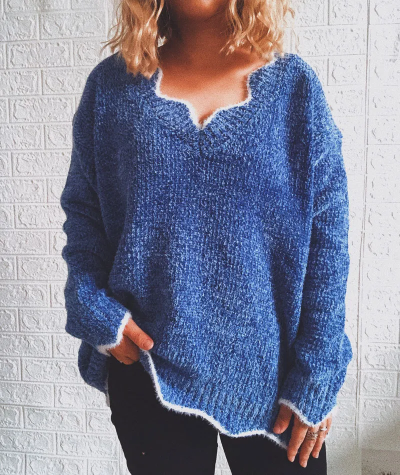 Wave Edge V-Neck Casual Sweater