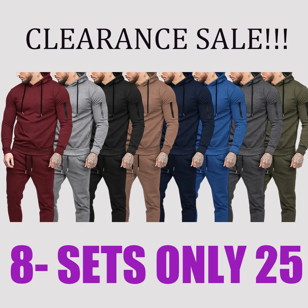 Men's Tracksuit Hoodie Set Hooded Athletic Sweatsuits Casual Running Jogging Sport Suit Sets Classic Menswear Cotton Elastic