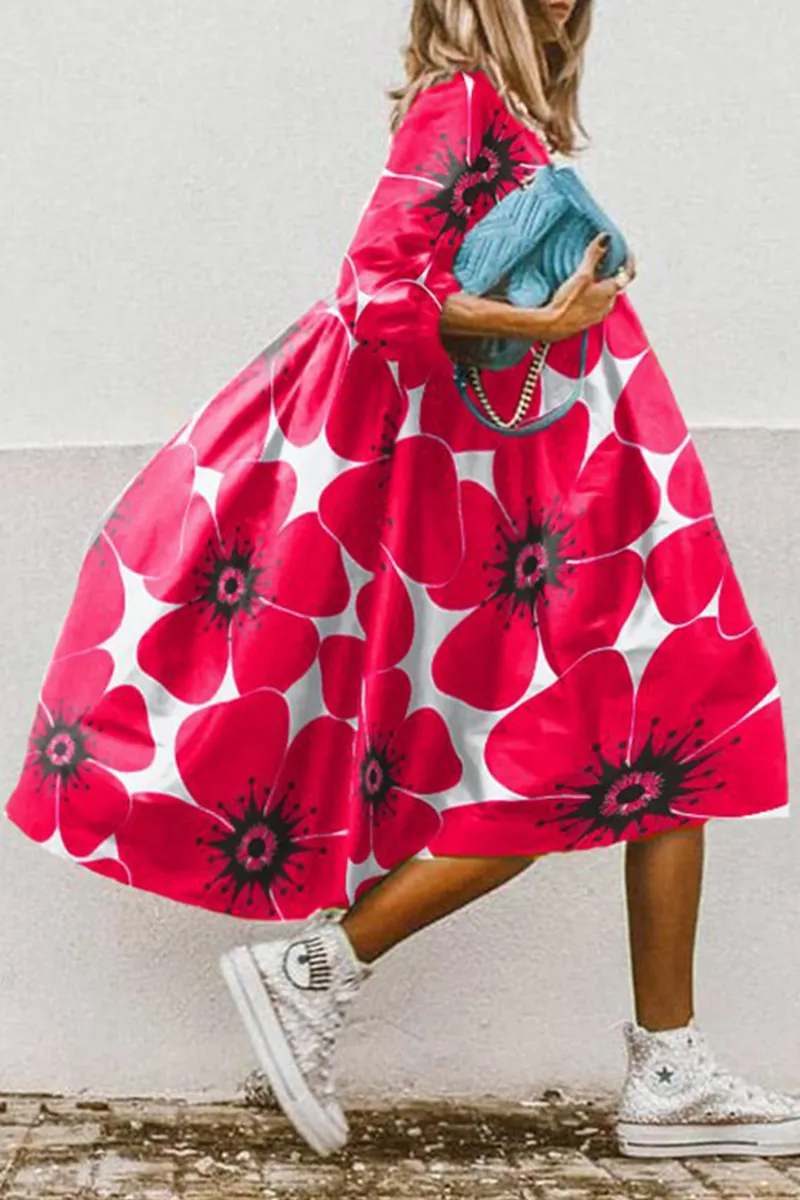 Casual Print Patchwork Turndown Collar Cake Skirt Dresses(11 Colors)