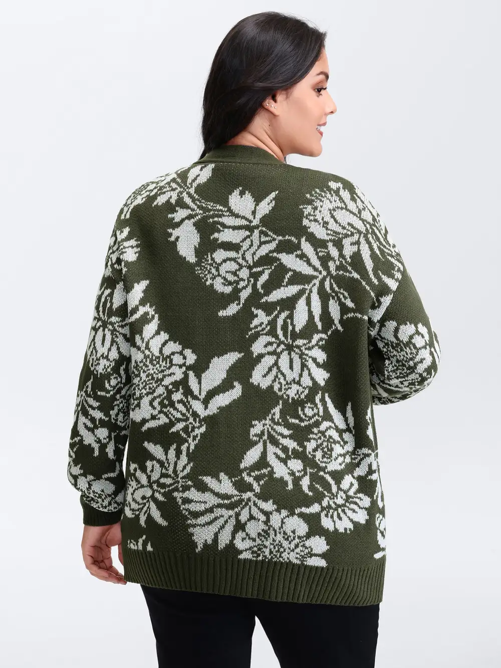 Floral Pattern V-Neck Knit Cardigan