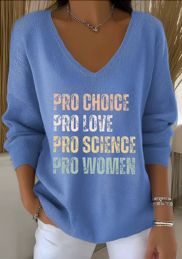 Casual Cotton V Neck Text Letters Sweater