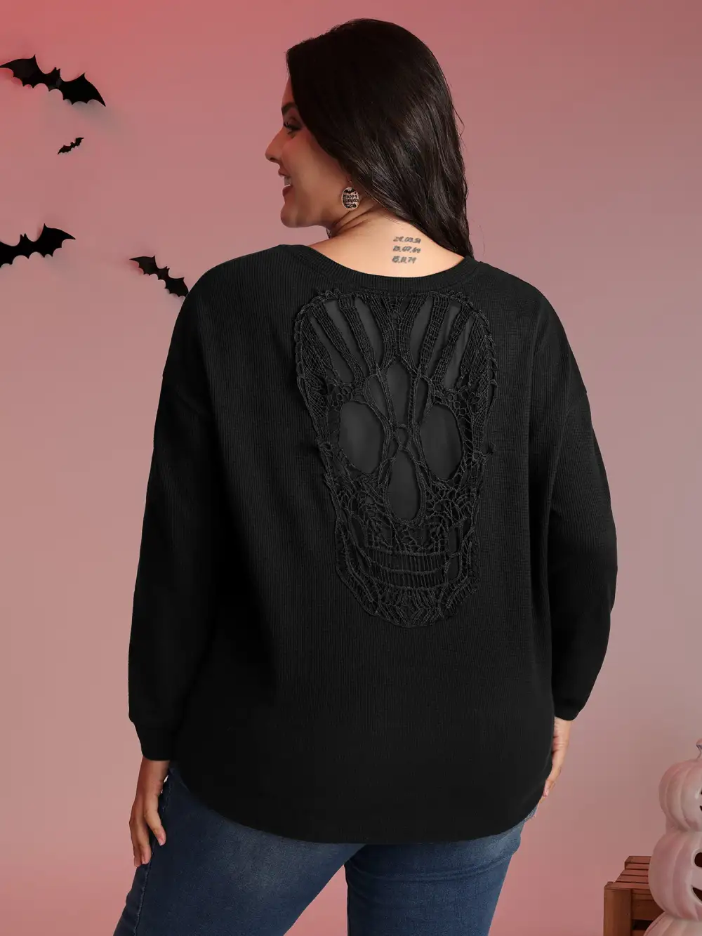 Sheer Lace Back Textured Sweatshirt