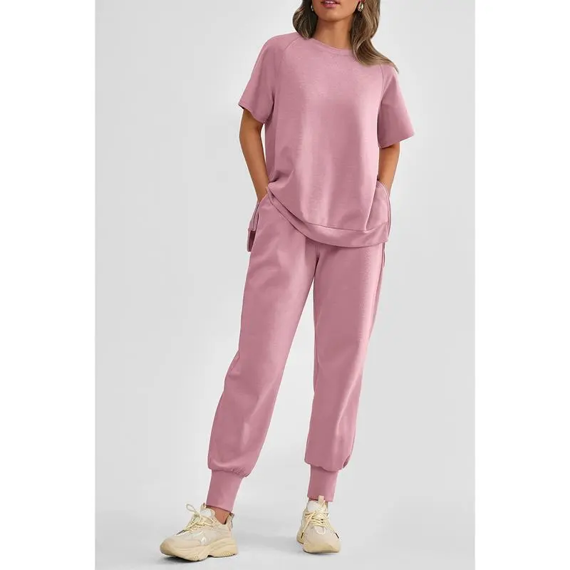 Women's 2-Piece Summer Tracksuit – Short Sleeve Top & Pocket Pants