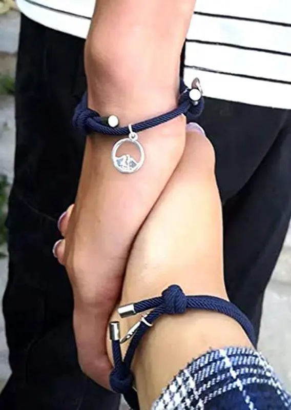 2Pcs Couples Magnetic Matching Braided Rope Bracelet - Deep Blue